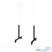 Tableau blanc en verre blanc magnétique sur support mobile noir 100x200 cm